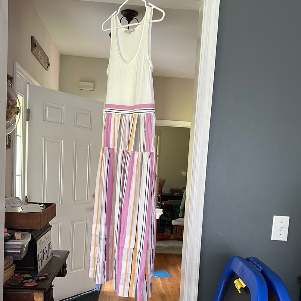 Loft Striped Maxi Dress in White and Pastel Colors